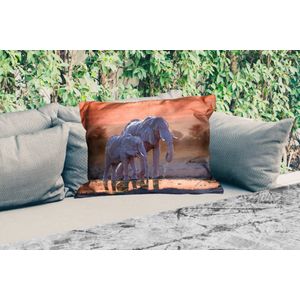 Buitenkussens - Olifant - Dieren - Zonsondergang - Water - Oranje - 60x40 cm - Weerbestendig