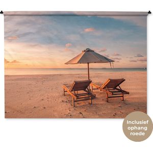 Wandkleed - Wanddoek - Strand - Ligbed - Parasol - 180x135 cm - Wandtapijt