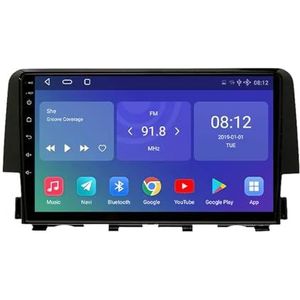 Android 12.0 2 Din Autoradio 9"" Touchscreen Auto Stereo voor Honda Civic 2016-2018 met GPS navigatie,FM Radio,AHD Omgekeerd beeld,Bediening op het stuur,Bluetooth (Size : V8 (8G+128G))