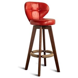 Barkruk stoel voetensteun met rugleuning PU draaibare rode zitting eetkamerstoelen voor keuken | Pub | Café barkrukken met houten poten max. belasting 150 kg (kleur: bruin, maat: zithoogte: 53 cm)