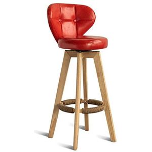 Barkruk stoel voetensteun met rugleuning PU draaibare rode zitting eetkamerstoelen voor keuken | Pub | Café barkrukken met houten poten max. belasting 150 kg (kleur: hout, maat: zithoogte: 53 cm)