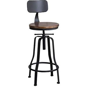 Industriële draaibare barkruk, voetensteun hout draaibare stoel rugleuning eetkamerstoel voor ontbijt bar, teller, keuken en huis in hoogte verstelbaar 60 ~ 80 cm max. belasting 200 kg