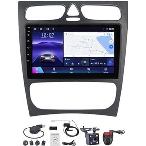 Android 12 2 DIN Autoradio Stereo 9 inch Screen voor Mercedes Benz C Class S203 CL203 2000-2004 Carplay Android Auto GPS-navigatie Bluetooth 5.0 RDS FM DAB+ Radio Stuurbediening (Color : B, Size : M