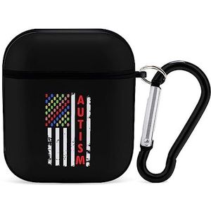 Autisme Amerikaanse vlag oortelefoon hoesje schokbestendig bluetooth headset case case compatibel met AirPods 1 & 2 zwart stijl