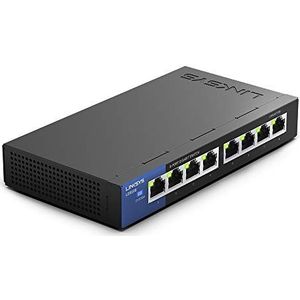 Linksys LGS108-EU 8-poorts onbeheerde Gigabit-netwerkswitch - Ethernet-switch/hub met metalen behuizing voor thuis en kantoor - Tafelmodel of wandbevestiging, Ethernet-splitter, Plug-and-play