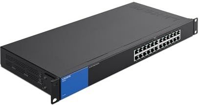 Linksys LGS124-EU 24-poorts onbeheerde Gigabit-netwerkswitch - Ethernet-switch/hub met metalen behuizing voor thuis en kantoor - Tafelmodel of wandbevestiging, Ethernet-splitter, Plug-and-play