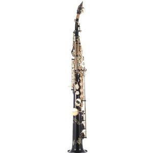 saxofoon kit Messing Rechte Treble Saxofoon Bb B Plat Houtblazersinstrument Natuurlijk Sleutel Carve Patroon Met Koffer Handschoenen Doek Bandjes (Color : Black)