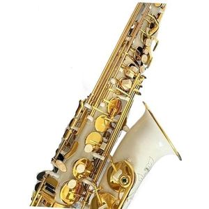 saxofoon kit Altsaxofoon Eb Tune Met De Hand Gesneden Patroon Japans Ambachtelijk Gemaakt Messing Wit Gelakt Gouden Sleutel Saxinstrument (Color : Light yellow)