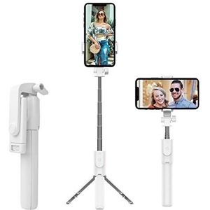 CUTTOW Selfie Stick Selfiestick 3-in-1 selfiestick statief met draadloze afstandsbediening van aluminium voor iPhone 13 / 12 / 12 / 12 / 12 / Samsung smartphones, wit CT05