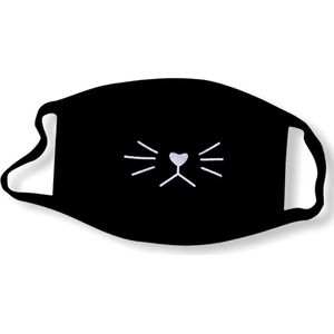 Bazzzy - Premium Mondkapje Poesje - Wasbaar - Katoen - Zwart met print