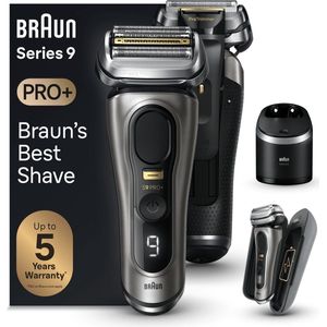 Braun Series 9 Pro Elektrisch scheerapparaat, reinigingsstation, oplaadetui voor scheerapparaat (PowerCase), Wet & Dry, 9575 cc, edelmetaal