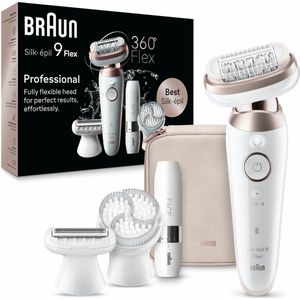 Braun Silk-épil 9 Flex Épilateur pour femme/épilateur longue durée, mini rasoir, embouts exfoliants, 9-306 3D, blanc/rose titane