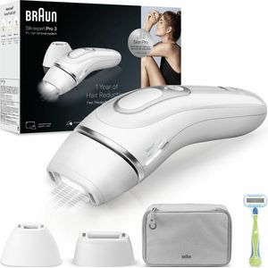 Braun IPL Silk-Expert Pro 3, ontharing voor thuis, alternatief voor laserontharing, met Etui, Venus-scheersysteem, 2 koppen, geschenk voor vrouwen, wit/zilver, PL3122
