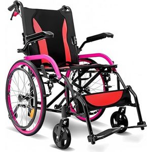 Opvouwbare lichtgewicht aluminium actieve rolstoel, rolstoel met zelfaandrijving, ultralichte reisrolstoel voor thuis en op reis, roterende armleuningen, 46 cm brede zitting, 11 kg,Rood (Color : B)