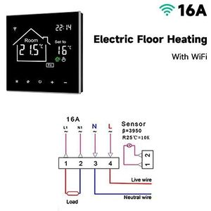 Temperatuurmonitor Tuya wifi slimme thermostaat LCD Display touchscreen for elektrische vloerverwarmingswater/gasketeltemperatuur Remote Controller draadloos (Color : Nero, Size : WiFi ElectricHeati