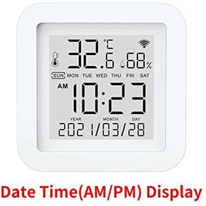 Temperatuurmonitor Tuya WIFI Temperatuurvochtigheidssensor for smart home automatisering afstandsbediening Mobiele telefoon afstandsbediening (Color : AM-PM White, Size : Type)