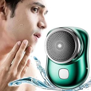 Pickedshop USB Mini Shaver, Pocket Size Portable Shaver Wet and Dry Mens Razor USB Rechargeable, Mini-Shave Portable Electric Shaver for Travel,Office,Camping (Color : Verde, Size : 2.55 * 1.81in)