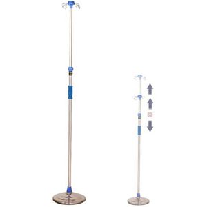 Draagbare intrekbare medische infusiestandaard in hoogte verstelbare opvouwbare infusiestandaard met 4 haken voor ziekenhuis (maat: ronde gietijzeren basis)