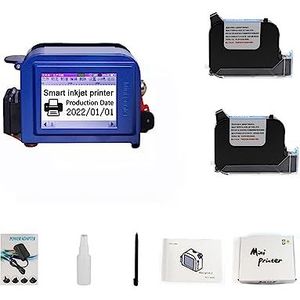 Handbediende inkjetprinter, 12,7 mm handprinter, draagbare kleine inkjet-coderingsmachine, Mark Cap Text Mini 28 talen Printer voor label/productiedatum/barcode/QR-code (Color : Two sets ofblack ink