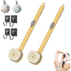 Badmassage-reinigingsborstel met lange handgreep, verwijderbare reinigingsborstel for rugbadmassage, Vloeibare badborstel met lange handgreep, Opbergbare lichaamswas (Color : Giallo)