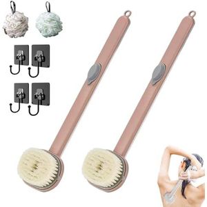 Badmassage-reinigingsborstel met lange handgreep, verwijderbare reinigingsborstel for rugbadmassage, Vloeibare badborstel met lange handgreep, Opbergbare lichaamswas (Color : Pink)