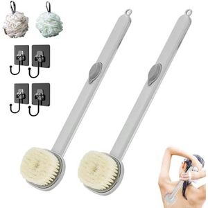 Badmassage-reinigingsborstel met lange handgreep, verwijderbare reinigingsborstel for rugbadmassage, Vloeibare badborstel met lange handgreep, Opbergbare lichaamswas (Color : Gris)