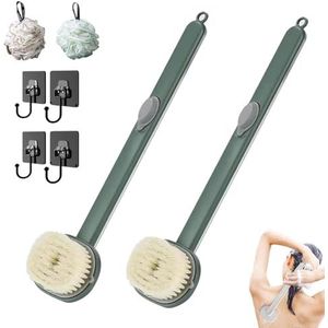 Badmassage-reinigingsborstel met lange handgreep, verwijderbare reinigingsborstel for rugbadmassage, Vloeibare badborstel met lange handgreep, Opbergbare lichaamswas (Color : Verde)