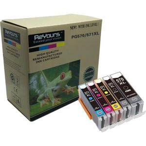 ReYours® Canon PGI 570XL CLI571 XL Compatible Inkcartridge Canon PGI-570XL en CLI-571XL - 5PACK