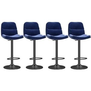 TOTLAC Barkrukken, set van 4 moderne barstoelen, verstelbare draaibare barkrukken toonhoogte met hoge rugleuning voor bar, keuken, eetkamer, blauw+zwart