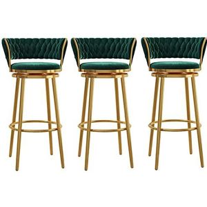 TOTLAC Gestoffeerde barkrukken op toonhoogte set van 3, moderne draaibare barkrukken met achterkant keuken barkrukken eetkamer stoelen voor keuken, woonkamer-groen