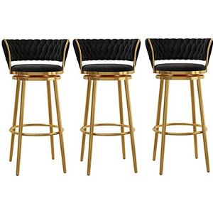 TOTLAC Gestoffeerde barkrukken op toonhoogte set van 3, moderne draaibare barkrukken met achterkant keuken barkrukken eetkamer stoelen voor keuken, woonkamer-zwart