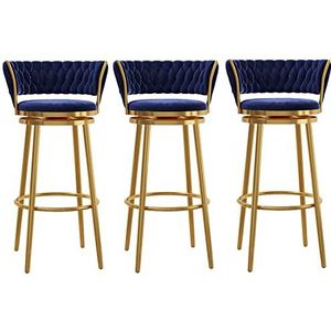 TOTLAC Gestoffeerde barkrukken op toonhoogte set van 3, moderne draaibare barkrukken met achterkant keuken barkrukken eetkamer stoelen voor keuken, woonkamer-blauw
