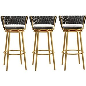 TOTLAC Gestoffeerde barkrukken op toonhoogte set van 3, moderne draaibare barkrukken met achterkant keuken barkrukken eetkamer stoelen voor keuken, woonkamer-grijs