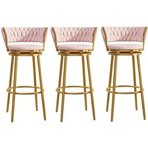 TOTLAC Gestoffeerde barkrukken op toonhoogte set van 3, moderne draaibare barkrukken met achterkant keuken barkrukken eetkamer stoelen voor keuken, woonkamer-roze