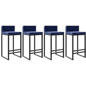 TOTLAC Fluwelen Stoffen Barkrukken Set van 4 Aanrecht Hoogte Krukken met Achterste Voetsteun voor Keuken Moderne Metalen Barkrukken Gestoffeerde Bar Stoelen Eiland Krukken - Blauw 75cm zithoogte