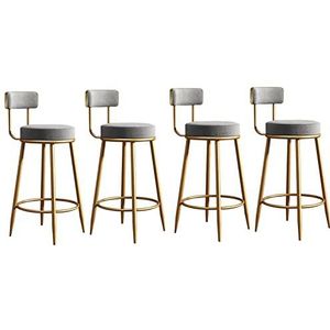 TOTLAC Barstoelen Set van 4 eigentijdse fluwelen gestoffeerde tegenkrukken met comfortabele rug en gouden metalen poten, barstoelen in vrijetijdsstijl - grijs