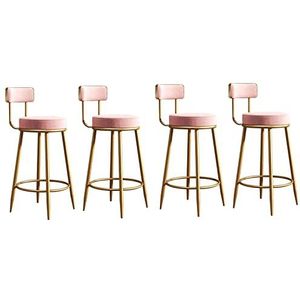 TOTLAC Barstoelen Set van 4 eigentijdse fluwelen gestoffeerde tegenkrukken met comfortabele rug en gouden metalen poten, barstoelen in vrijetijdsstijl - roze