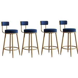 TOTLAC Barstoelen Set van 4 eigentijdse fluwelen gestoffeerde tegenkrukken met comfortabele rug en gouden metalen poten, barstoelen in vrijetijdsstijl - blauw
