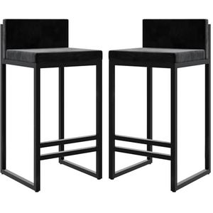 TOTLAC Zwarte toonbank hoogte barkrukken voor keuken toonbank moderne vierkante barkrukken gestoffeerde fluwelen eiland stoelen-zwart 2 stuks 65 cm zithoogte