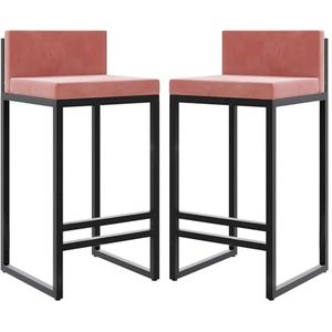TOTLAC Zwarte toonbank hoogte barkrukken voor keuken toonbank moderne vierkante barkrukken gestoffeerde fluwelen eiland stoelen-roze 2 stuks 75 cm zithoogte