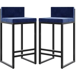 TOTLAC Zwarte toonbank hoogte barkrukken voor keuken toonbank moderne vierkante barkrukken gestoffeerde fluwelen eiland stoelen-blauw 2 stuks 65 cm zithoogte