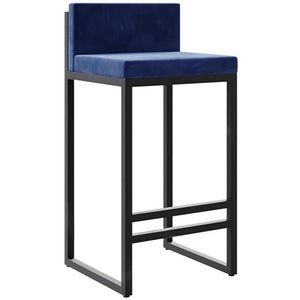 TOTLAC Zwarte toonbank hoogte barkrukken voor keuken toonbank moderne vierkante barkrukken gestoffeerde fluwelen eiland stoelen-blauw 1 stuk 65 cm zithoogte