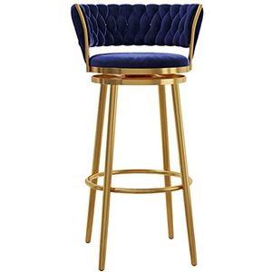 TOTLAC Barkrukken Set Fluwelen Swivel 29,5 inch toonhoogte barkruk met gouden poot, gestoffeerde keuken eiland krukken stoelen voor eetkamer pub bar - blauw set van 1