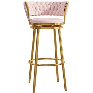 TOTLAC Barkrukken Set Fluwelen Swivel 25,6 inch toonhoogte barkruk met gouden poot, gestoffeerde keuken eiland krukken stoelen voor eetkamer pub bar - roze set van 1
