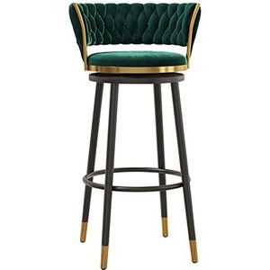TOTLAC Barkrukken toonhoogte kruk stoel barkruk met metalen poten en voetsteun, moderne gestoffeerde fluwelen draaistoelen set van 1/2 voor keuken eetkamer groen - 1 stuk # A