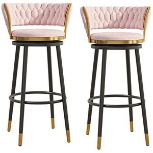 TOTLAC Barkrukken toonhoogte kruk stoel barkruk met metalen poten en voetsteun, moderne gestoffeerde fluwelen draaistoelen set van 1/2 voor keuken eetkamer roze - 2 stuks #A
