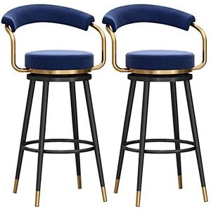 TOTLAC Barkrukken met rug, set van 1/2 fluwelen stof gestoffeerde draaibare toonhoogte barkrukken midden eeuw moderne barstoelen, zithoogte 65 cm blauw - 2 stuks # C