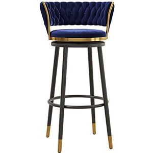 TOTLAC Barkrukken toonhoogte kruk stoel barkruk met metalen poten en voetsteun, moderne gestoffeerde fluwelen draaistoelen set van 1/2 voor keuken eetkamer blauw - 1 stuk # A