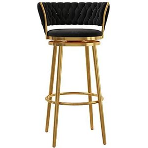 TOTLAC Barkrukken Set Fluwelen Swivel 25,6 inch toonhoogte barkruk met gouden poot, gestoffeerde keuken eiland krukken stoelen voor eetkamer pub bar - zwart set van 1