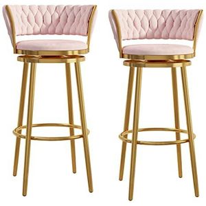 TOTLAC Barkrukken Set Fluwelen Swivel 29,5 inch toonhoogte barkruk met gouden poot, gestoffeerde keuken eiland krukken stoelen voor eetkamer pub bar - roze set van 2